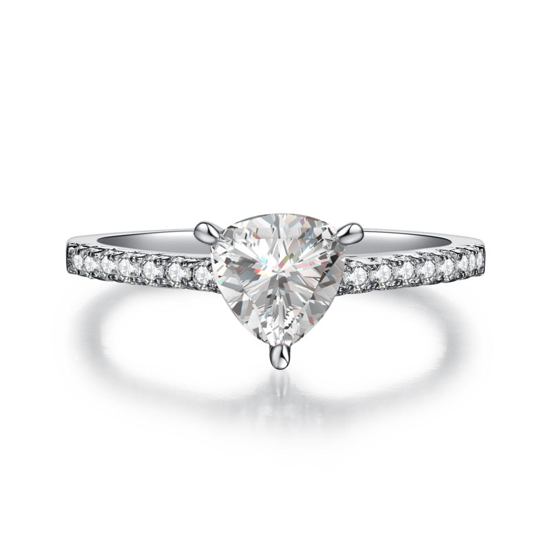 微镶三角形S925银镀白金MoissaniteWomen's Ring1.0ctD级